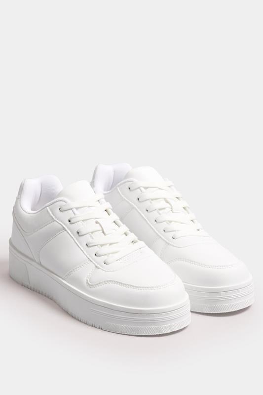 White Chunky Lace Up Trainer In Wide E Fit | Yours Clothing 2
