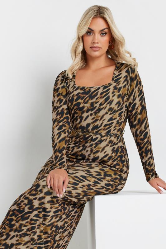 LIMITED COLLECTION Plus Size Brown Leopard Print Square Neck Dress | Yours Clothing 4