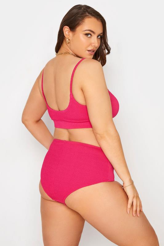 Plus Size Hot Pink Textured Bikini Top | Yours Clothing 3