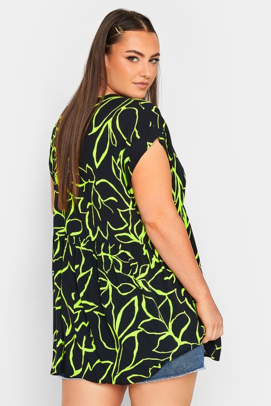 YOURS Plus Size Black Leaf Print Peplum Blouse | Yours Clothing 3