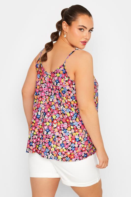 LIMITED COLLECTION Plus Size Black Ditsy Floral Strappy Cami Top | Yours Clothing 3