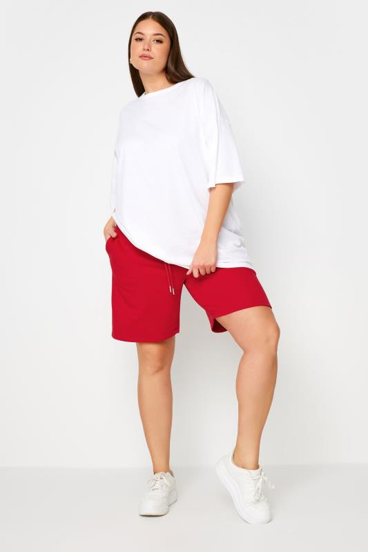 YOURS Plus Size Red Jogger Shorts | Yours Clothing 2