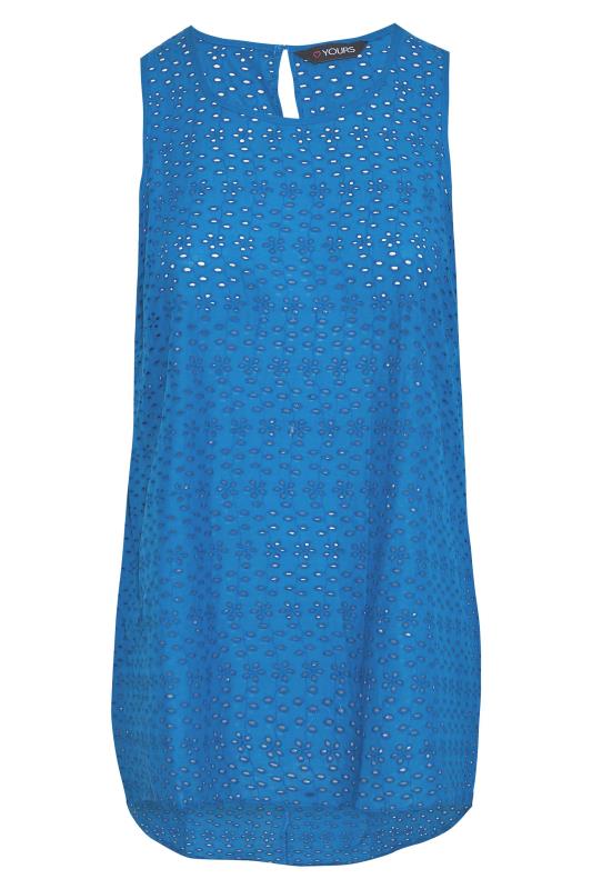 Plus Size Blue Broderie Anglaise Dipped Hem Vest Top | Yours Clothing 6