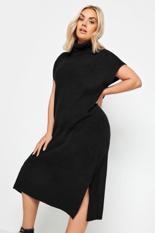YOURS Plus Size Black Roll Neck Knitted Dress | Yours Clothing 1