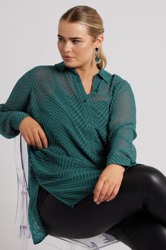 YOURS LONDON Plus Size Green Burnout Chevron Shirt | Yours Clothing  2