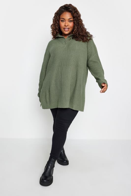 YOURS Plus Size Sage Green Quarter Zip Jumper | Yours Clothing 2