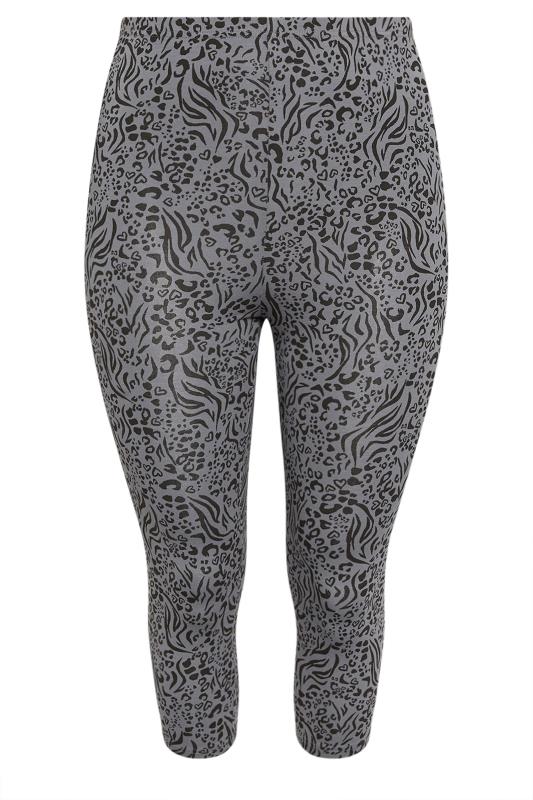 YOURS Plus Size 2 PACK Grey Animal Print Cropped Leggings | Yours Clothing 9