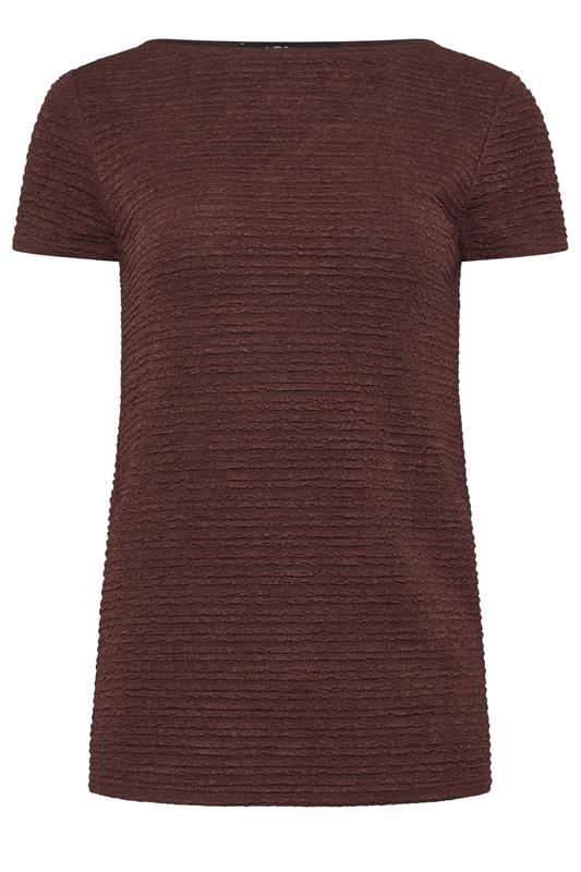 LTS Tall Women's Chocolate Brown Textured Slash Neck Top | Long Tall Sally 5