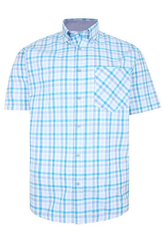 KAM Big & Tall Blue & White Check Print Shirt_F.png