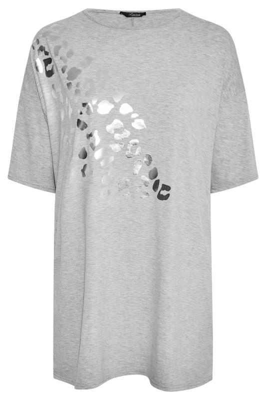 LIMITED COLLECTION Plus Size Grey Foil Leopard Print Oversized T-Shirt | Yours Clothing  6