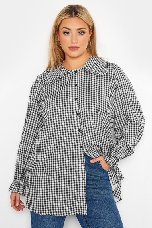 LIMITED COLLECTION Curve Black Gingham Collar Shirt_A.jpg