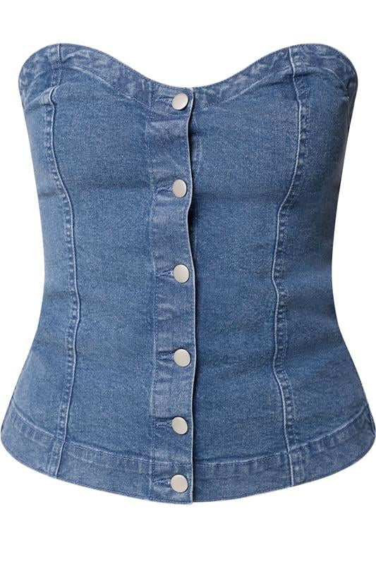 LTS Tall Women's Mid Blue Denim Bandeau Top | Long Tall Sally 5