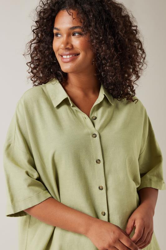 EVANS Plus Size Khaki Green Linen Shirt  | Yours Clothing 4