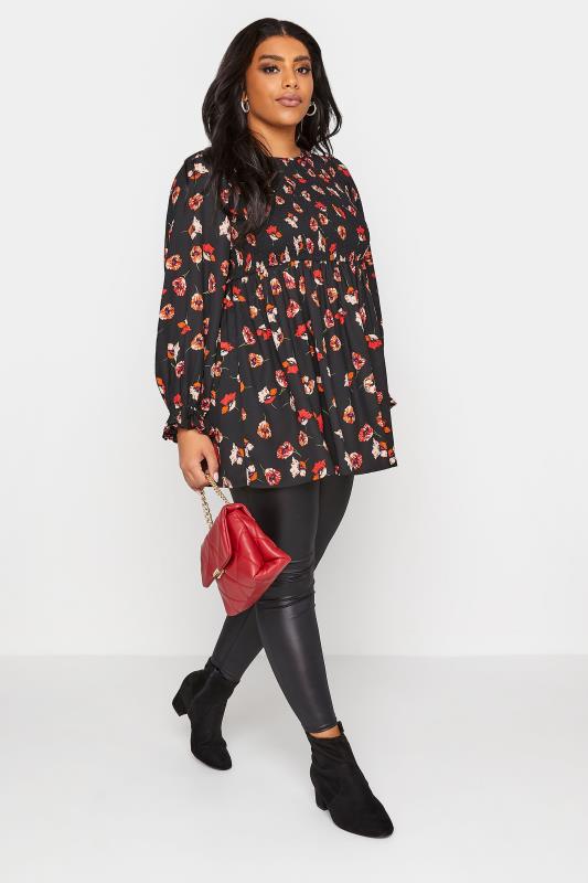 LIMITED COLLECTION Black Floral Shirred Peplum Top_B.jpg