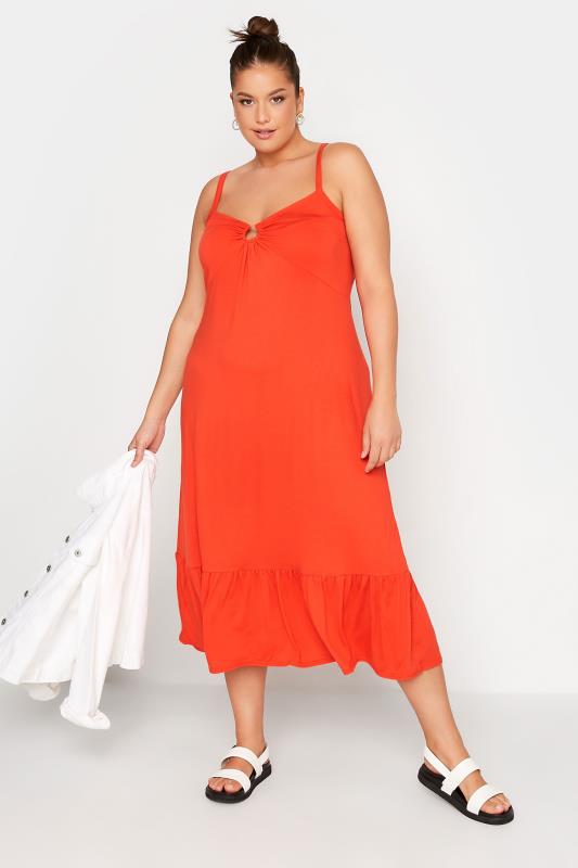 LIMITED COLLECTION Curve Bright Orange Ring Detail Midaxi Dress 1