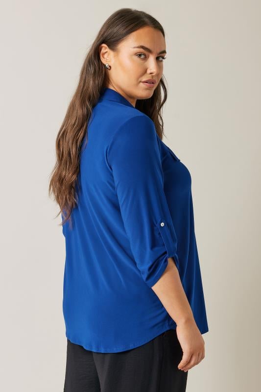 EVANS Plus Size Cobalt Blue Tab Sleeve Blouse | Evans  3