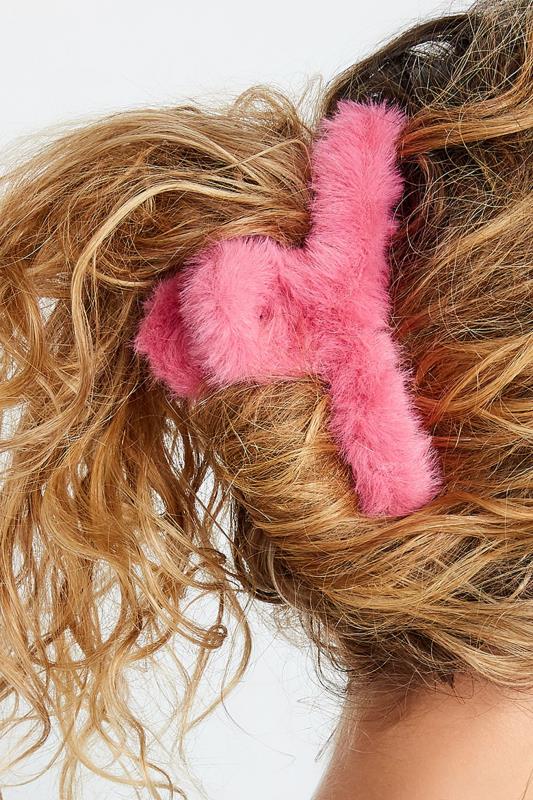 2 PACK Pink Faux Fur Hair Claw Clips | Yours Clothing 2