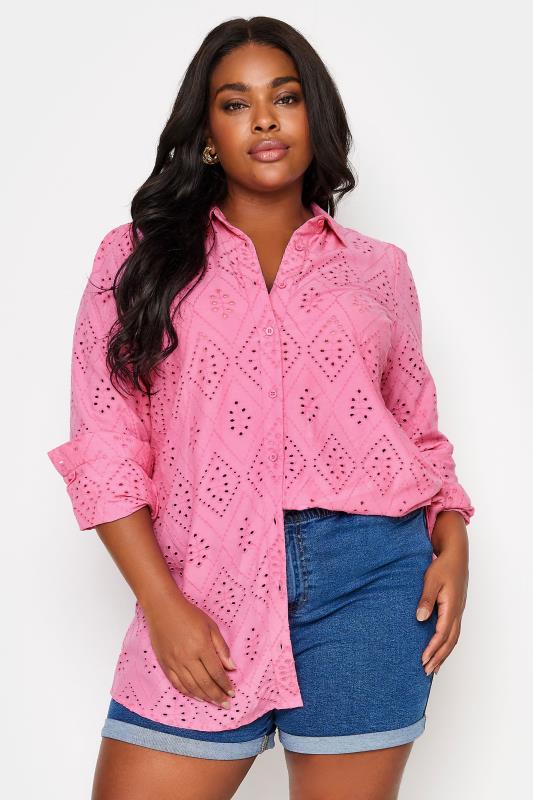 Plus Size  YOURS Curve Pink Broderie Anglaise Shirt