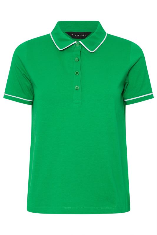 PixieGirl Petite Women's Green Contrast Trim Cotton Polo Shirt | PixieGirl 5