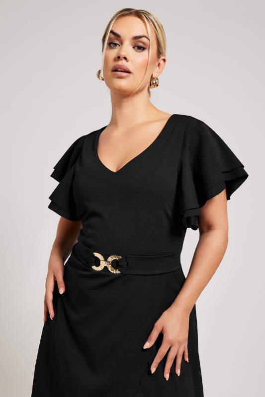 YOURS LONDON Plus Size Black Buckle Dipped Hem Midi Dress | Yours Clothing 4