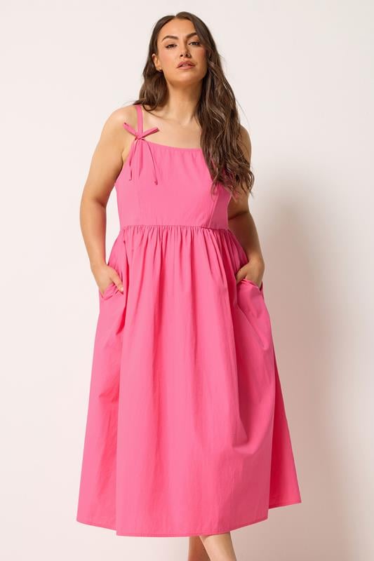 YOURS Plus Size Pink Poplin Midi Dress | Yours Clothing 1
