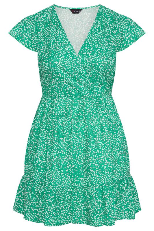 Plus Size Cross Front Green Animal Marking Frill Tunic Top | Yours Clothing 6