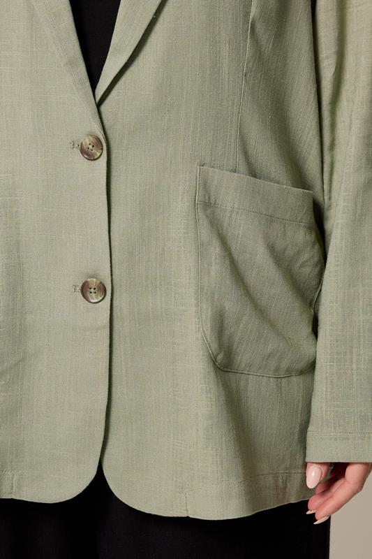YOURS Plus Size Khaki Green Relaxed Linen Blazer | Yours Clothing 4