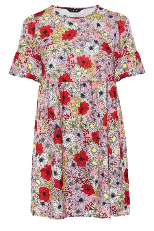 Plus Size Pink Floral Print Smock Tunic Dress | Yours Clothing 6