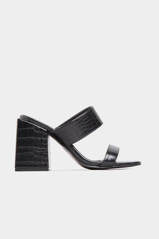 LIMITED COLLECTION Black Vegan Faux Leather Croc Heeled Mules In Extra Wide Fit_B.jpg