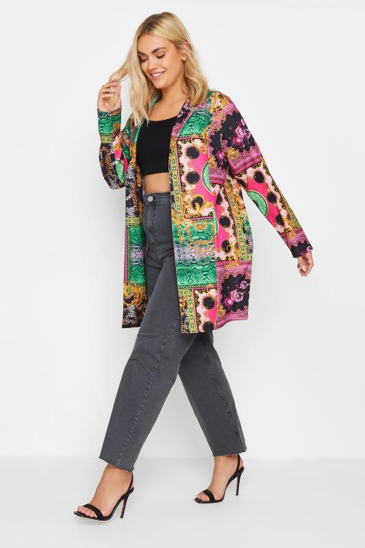 LIMITED COLLECTION Plus Size Pink & Green Tile Print Blazer | Yours Clothing 2
