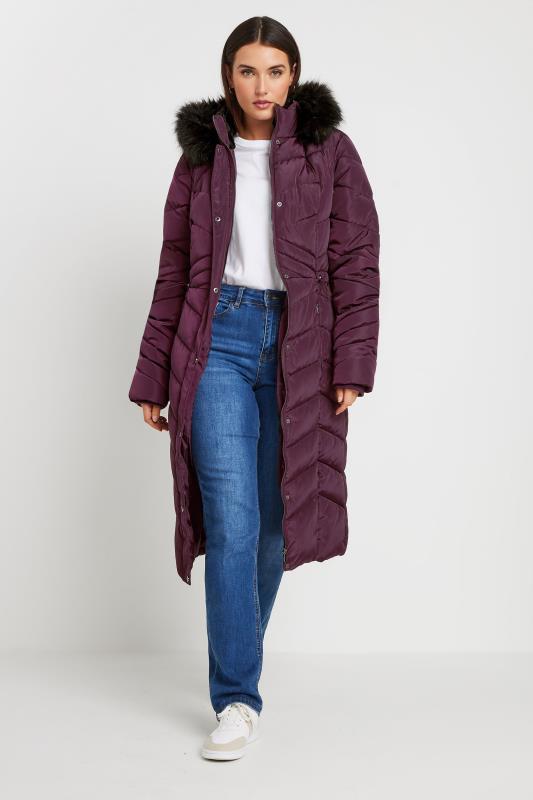 LTS Tall Women's Purple Faux Fur Trim Padded Longline Coat | Long Tall Sally 2