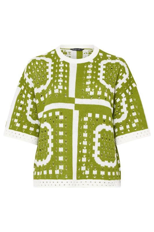 LIMITED COLLECTION Plus Size Green Abstract Crochet Boxy Top | Yours Clothing 6