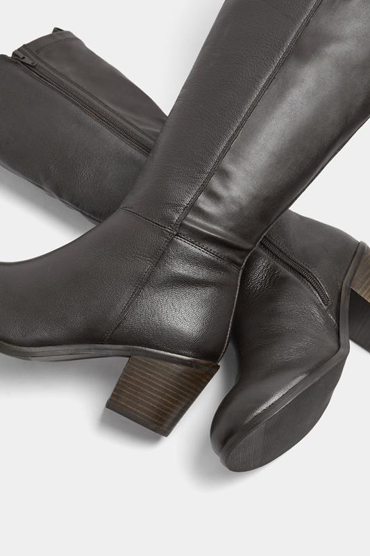 Dark Brown Real Leather Knee High Boots In Wide E Fit | Yours Clothing 5