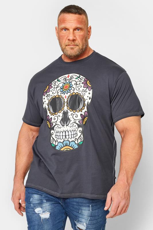 KAM Big & Tall Navy Blue Skull Printed T-Shirt | BadRhino  1