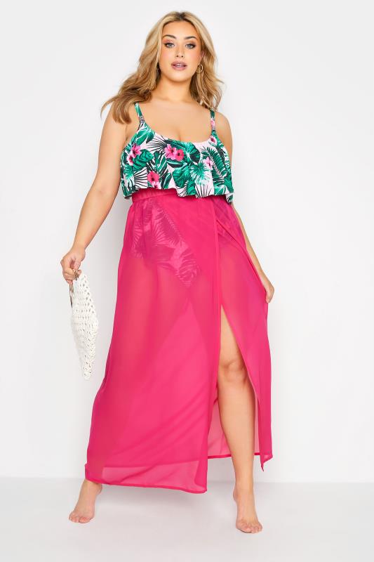 Plus Size Hot Pink Side Split Beach Skirt | Yours Clothing 2