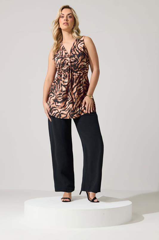YOURS LONDON Plus Size Brown Zebra Print Sleeveless Knot Front Top | Yours Clothing 1