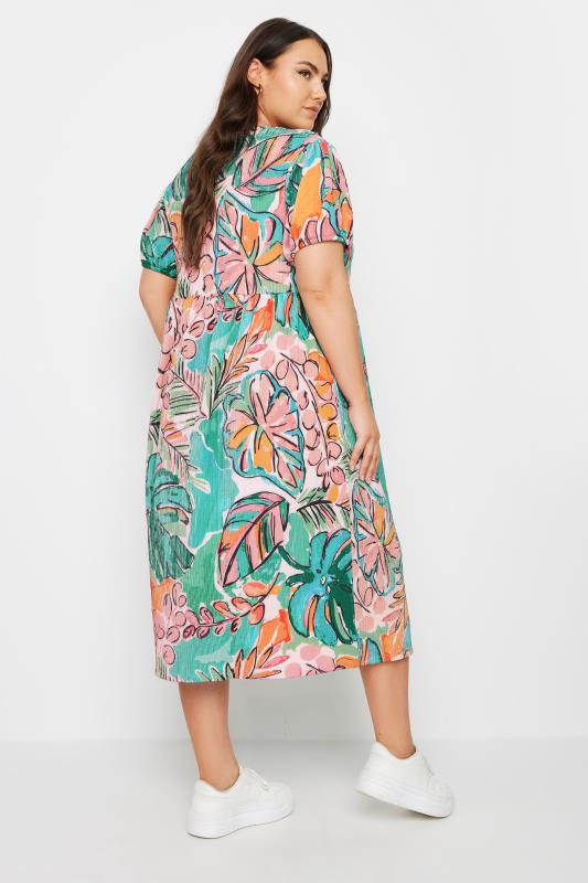 YOURS Plus Size Blue Leaf Print Crinkle Smock Dress | Yours Clothing 3