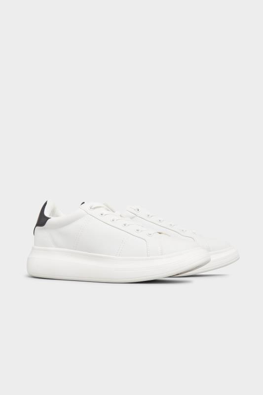 Tall  LIMITED COLLECTION White & Black Vegan Faux Leather Platform Trainers In Wide Fit