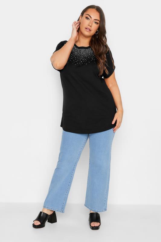 YOURS Plus Size Curve Black Sequin T-Shirt | Yours Clothing 2