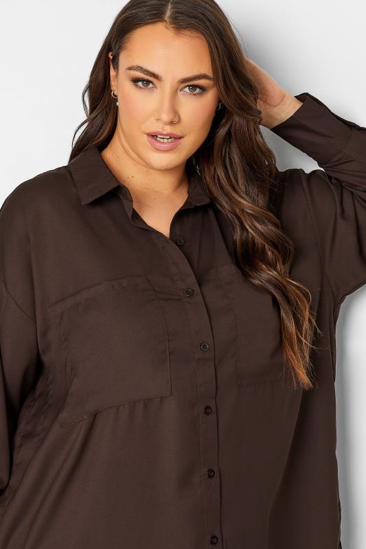 Plus Size Chocolate Brown Oversized Boyfriend Shirt | Yours Clothing 4