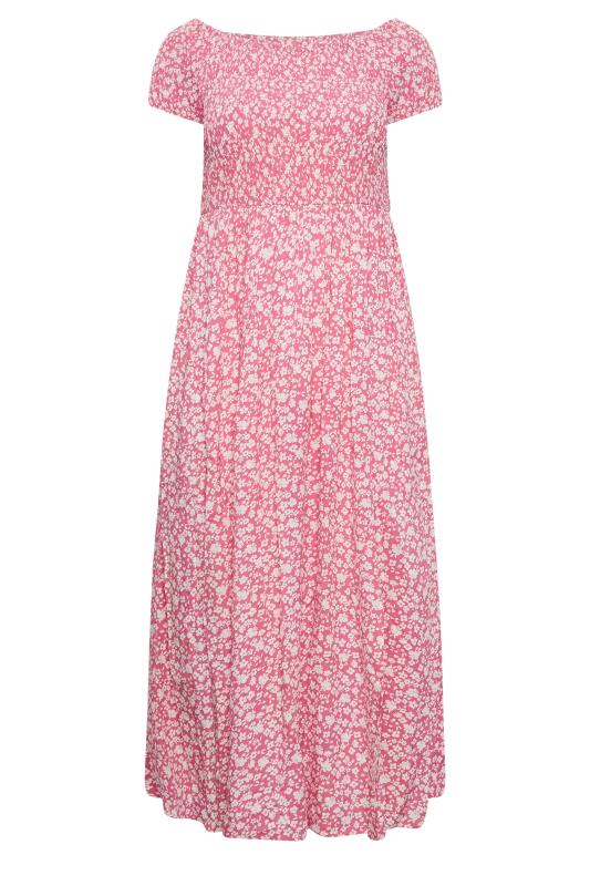 YOURS Plus Size Pink Ditsy Floral Bardot Maxi Dress | Yours Clothing 6