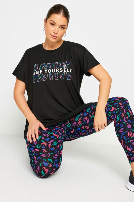 YOURS ACTIVE Plus Size Black '#Be Yourself' Top | Yours Clothing 1
