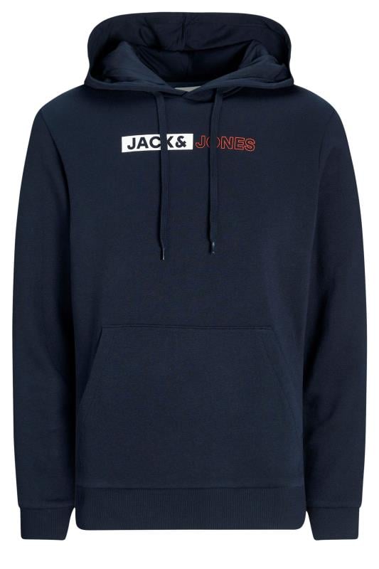 JACK & JONES Big & Tall Navy Logo Long Sleeve Hoodie | BadRhino 2