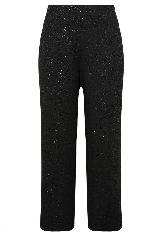 YOURS LONDON Plus Size Black Glitter Stretch Wide Leg Trousers | Yours Clothing 3