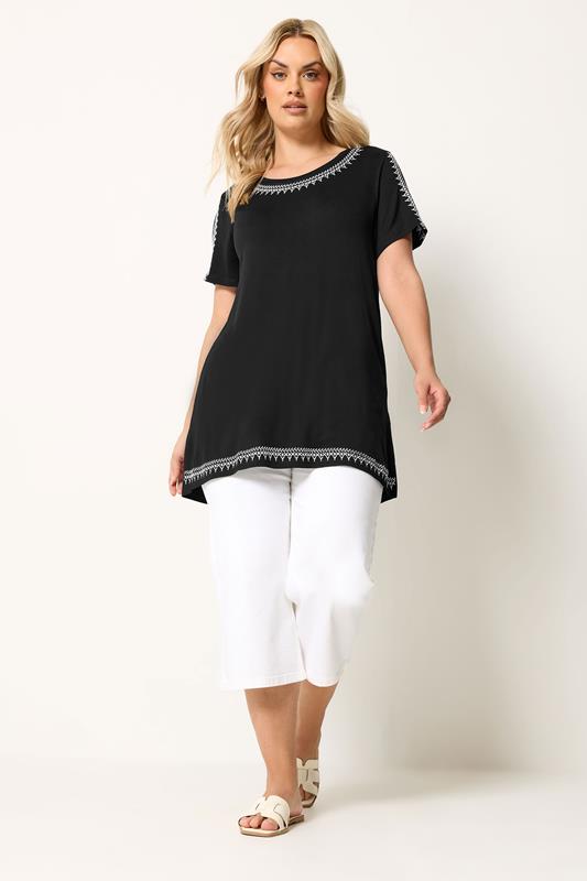 YOURS Plus Size Black Embroidered T-Shirt | Yours Clothing 1