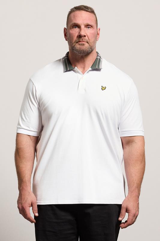 LYLE & SCOTT Big & Tall White Tartan Collar Polo Shirt | BadRhino 1