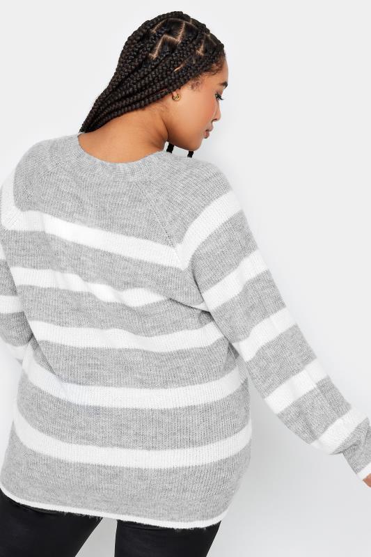 YOURS Plus Size Grey Stripe Knitted Jumper | Yours Clothing 4