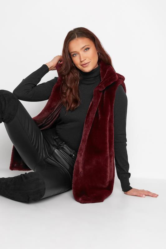 LTS Tall Women's Dark Red Faux Fur Hooded Gilet | Long Tall Sally 4