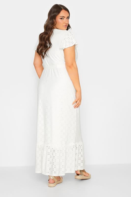 YOURS Curve Plus Size White Broderie Anglaise Maxi Dress | Yours Clothing  3