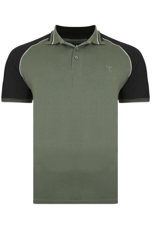KAM Big & Tall Khaki Green Raglan Tipped Polo Shirt 2